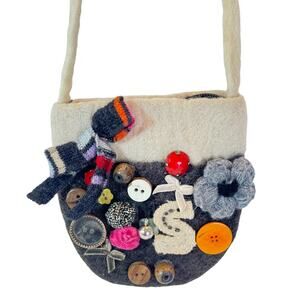 Simonetta Wool Mini Shoulder Bag Embellished Buttons Bows Flowers Italy